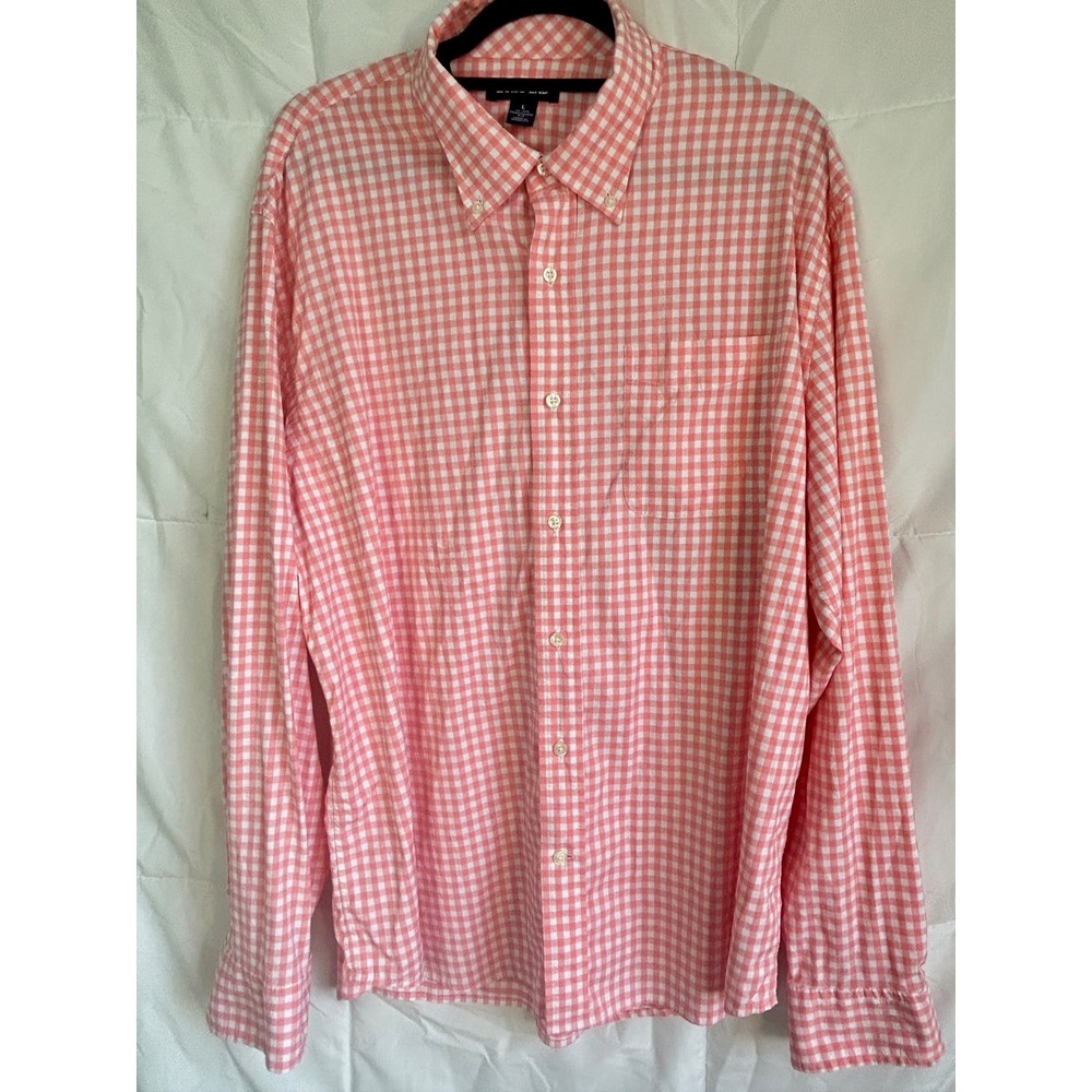 Lands End Mens Large L Gingham Check Long Sleeve Button Down Shirt Tradition Fit
